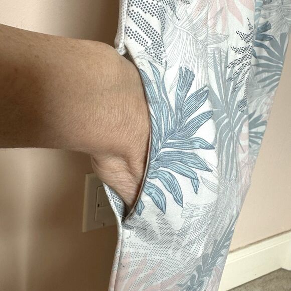 Tahari Dress Lg Sleeveless Pullover Midi Stretchy Tropical Palm Leaves Hawaiian - Picture 4 of 8